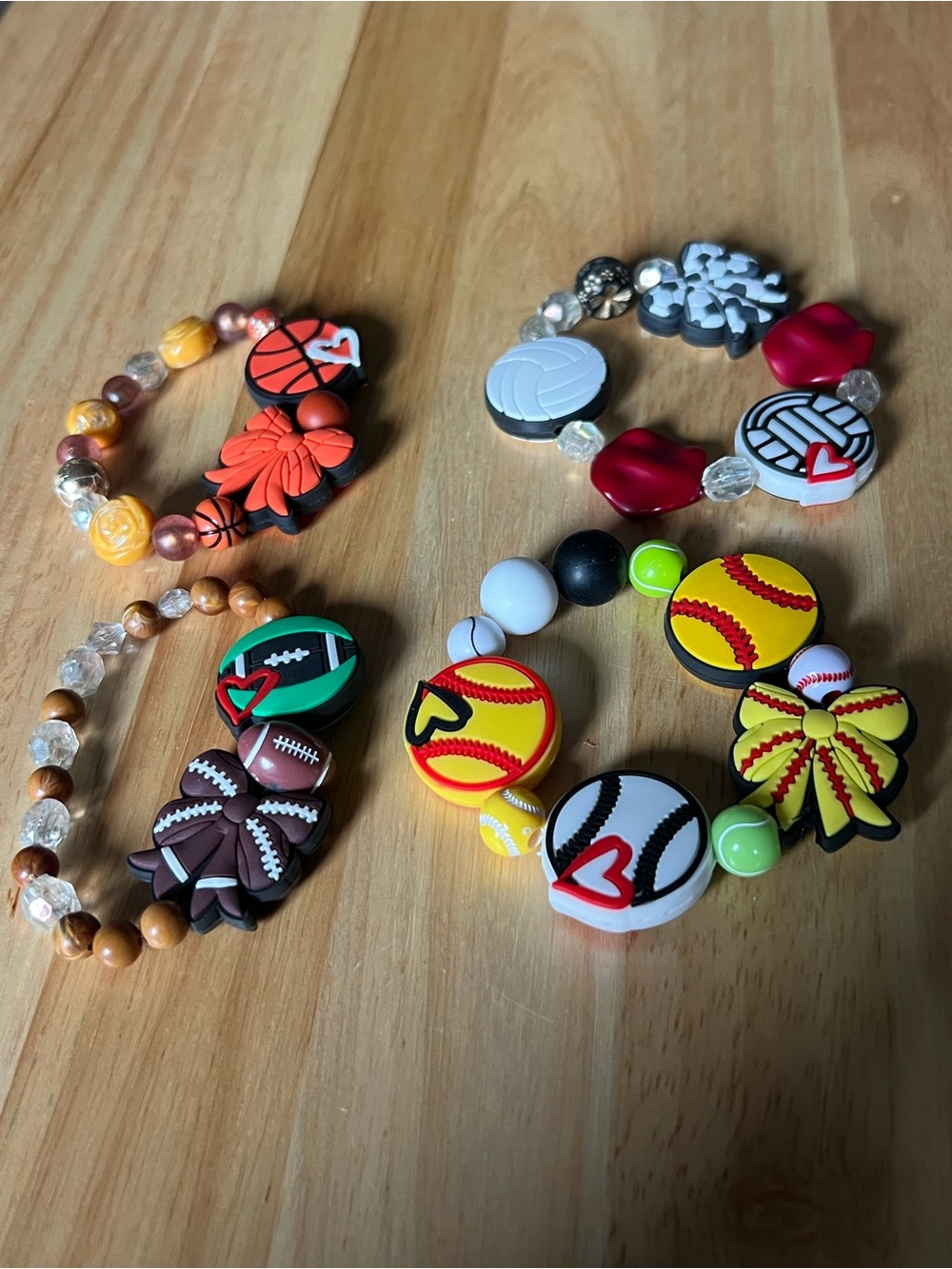 Bracelets B157 Homemade silicone beaded stretch sports theme set of 4